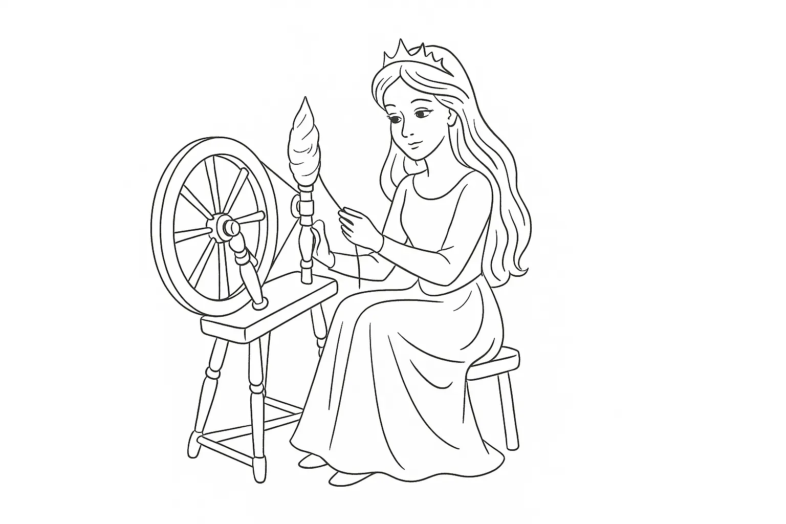 Sleeping Beauty at the Spinning Wheel – Kids' Coloring Page