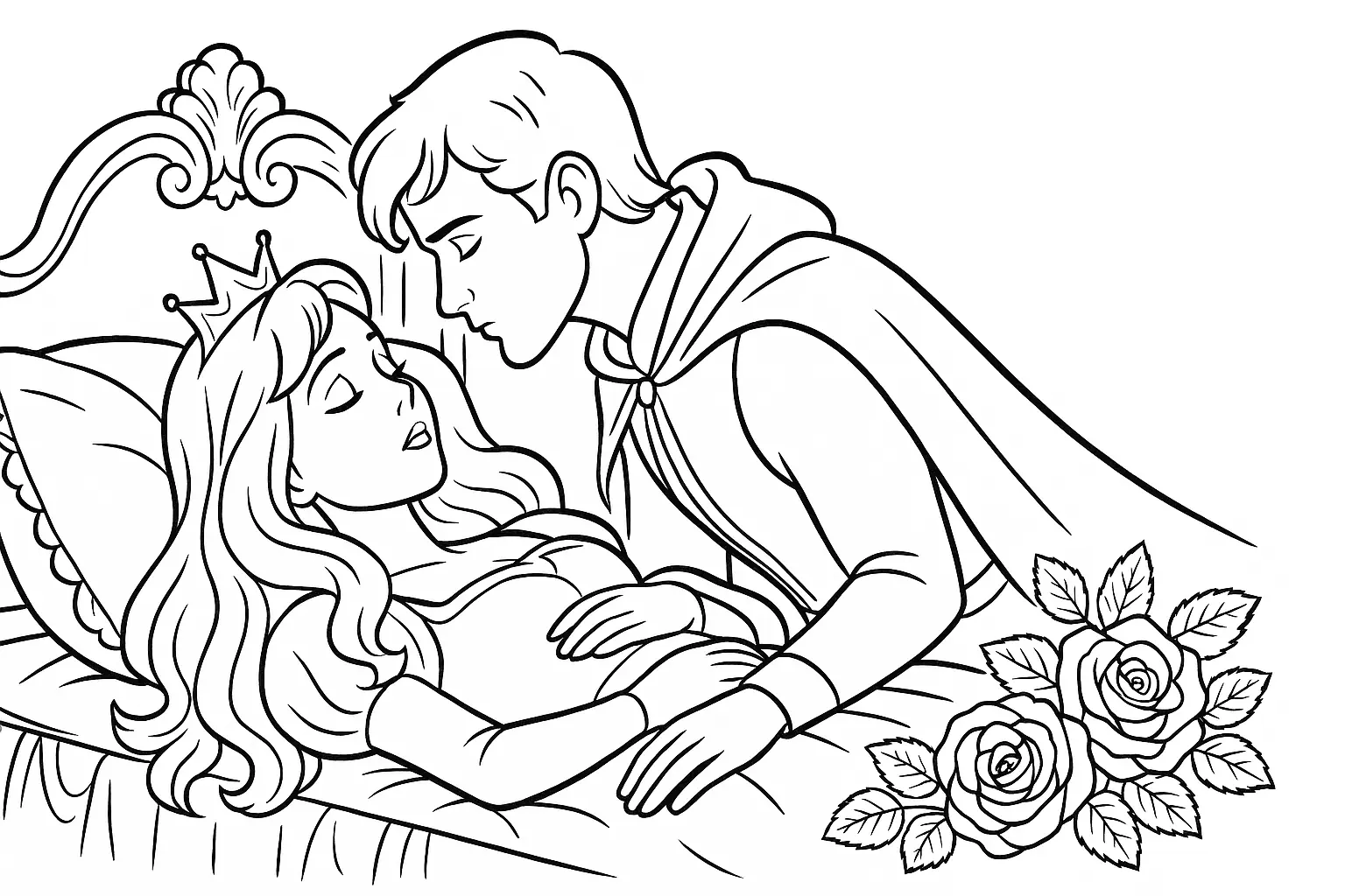 Sleeping Beauty Coloring Page – Prince Awakens Princess