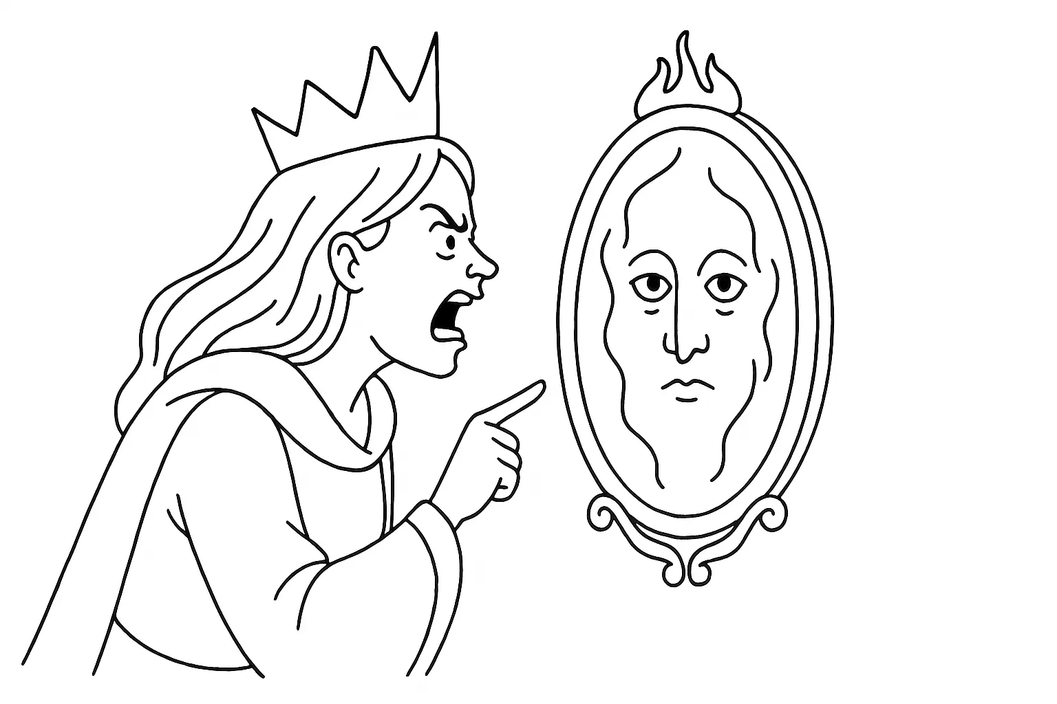 Snow White Coloring Page – Queen with Magic Mirror (PDF)