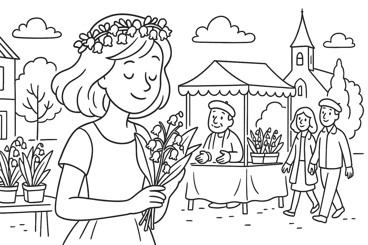 Spring Market Coloring Page – Lily-of-the-Valley PDF
