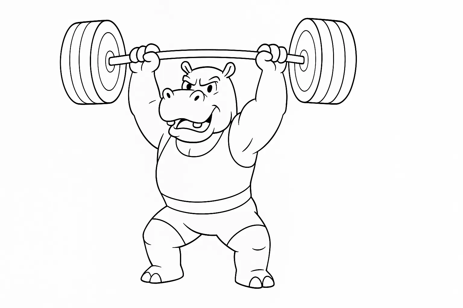 Strong Coloring Page: Weightlifter Hippo (PDF)