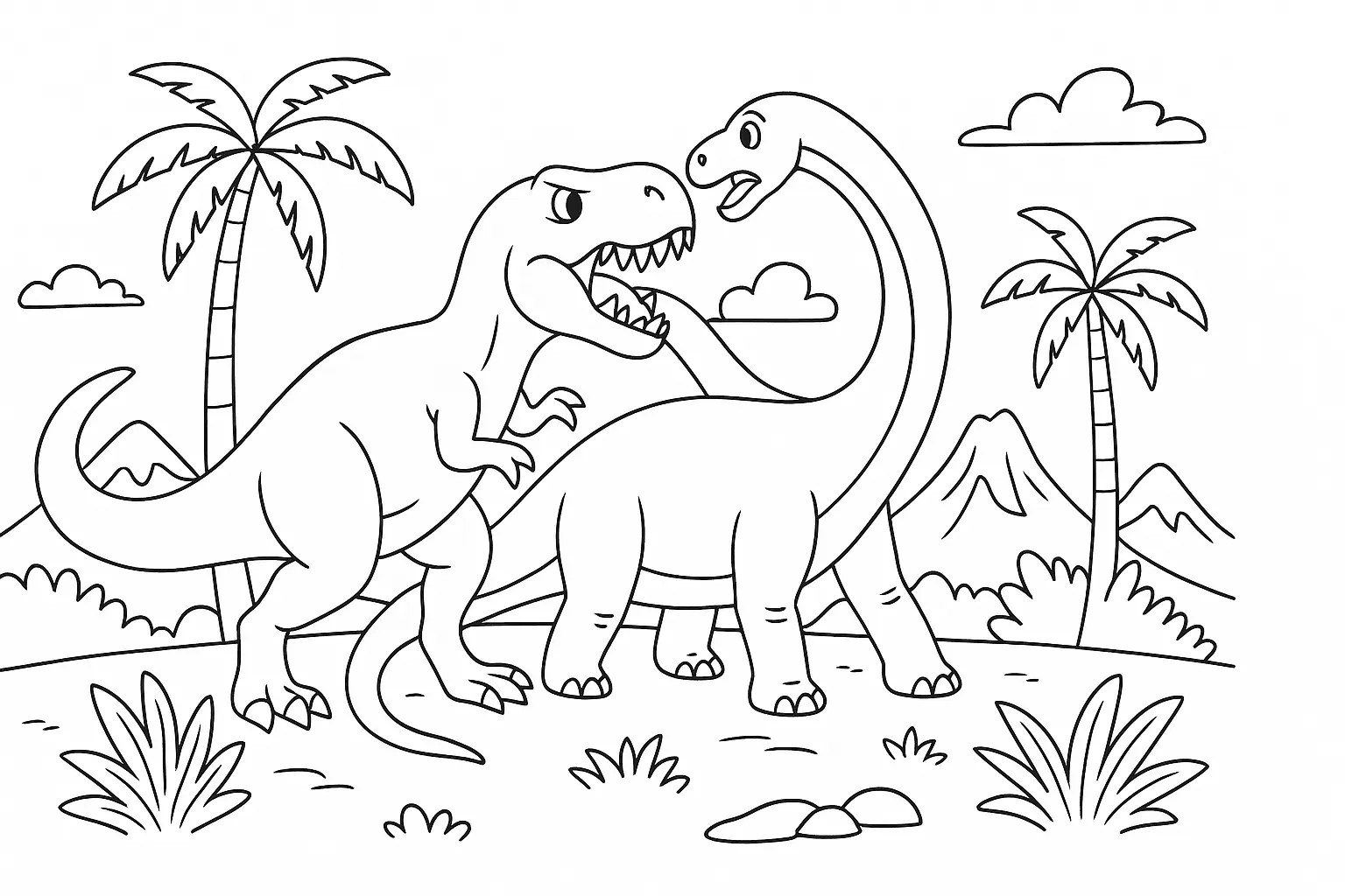 Tyrannosaurus & Brachiosaurus – Prehistoric Coloring Page