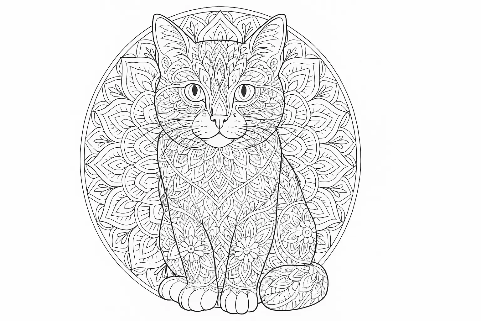 Cat Motif in Mandala Circle