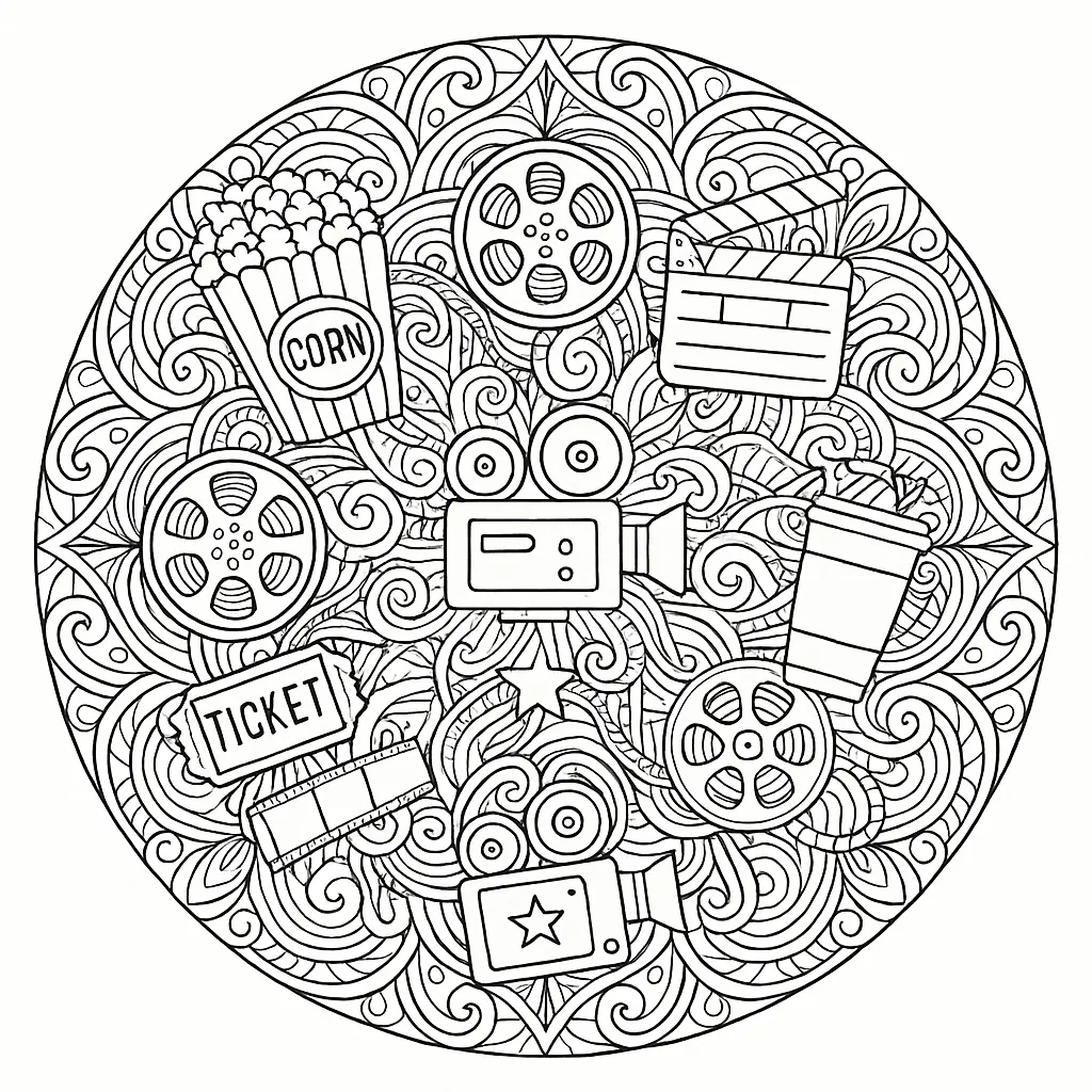Cinema Motif with Tickets and Popcorn