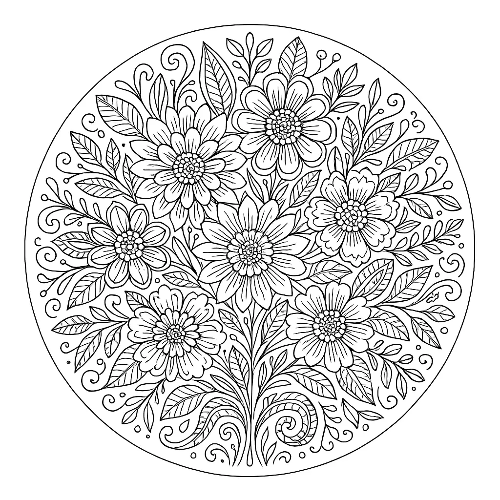 Complex Flower Patterns Coloring Template