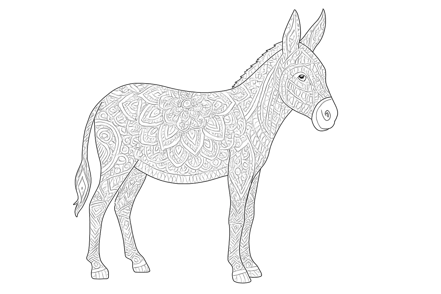 Donkey as Detailed Coloring Page
