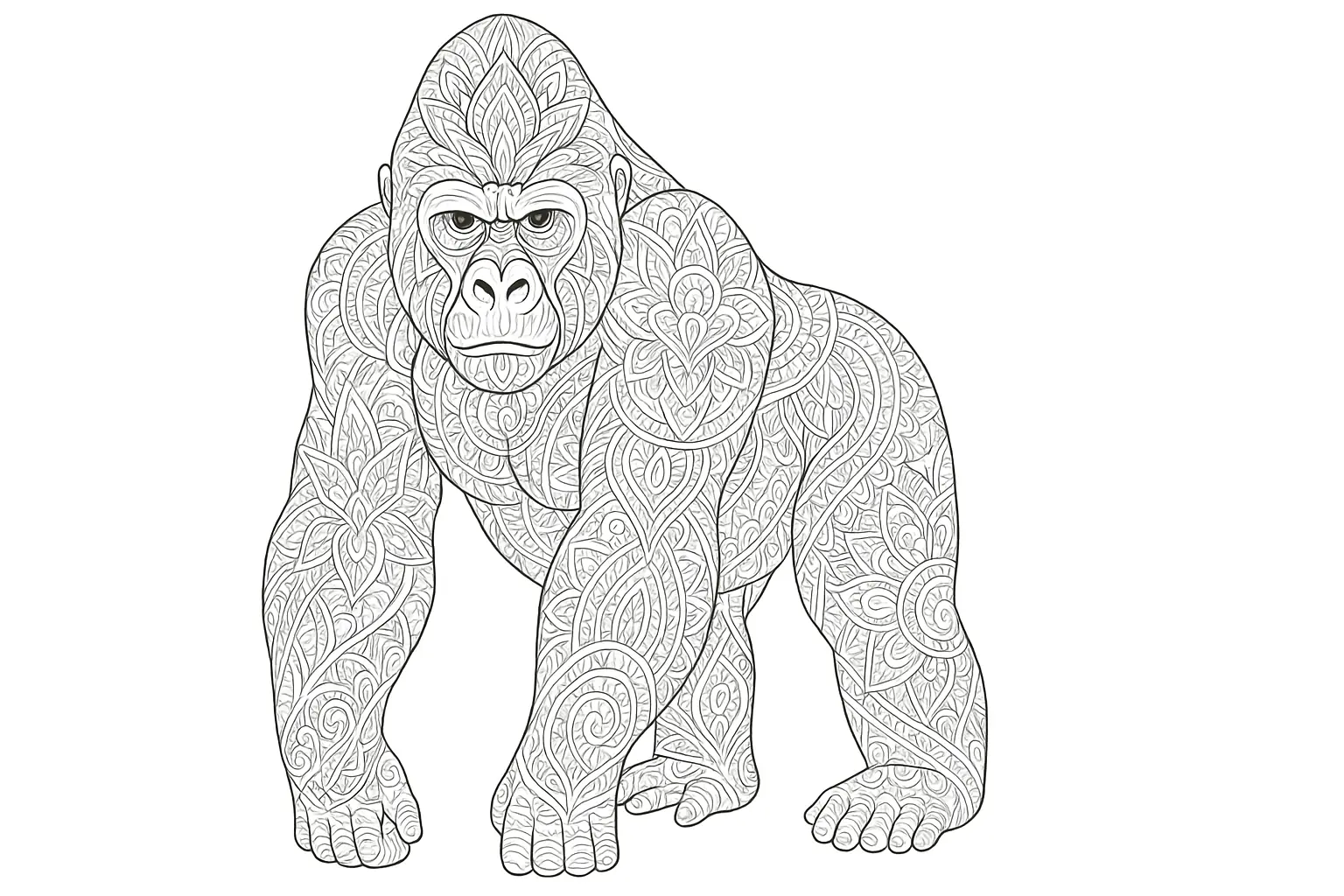 Gorilla as Detailed Coloring Page