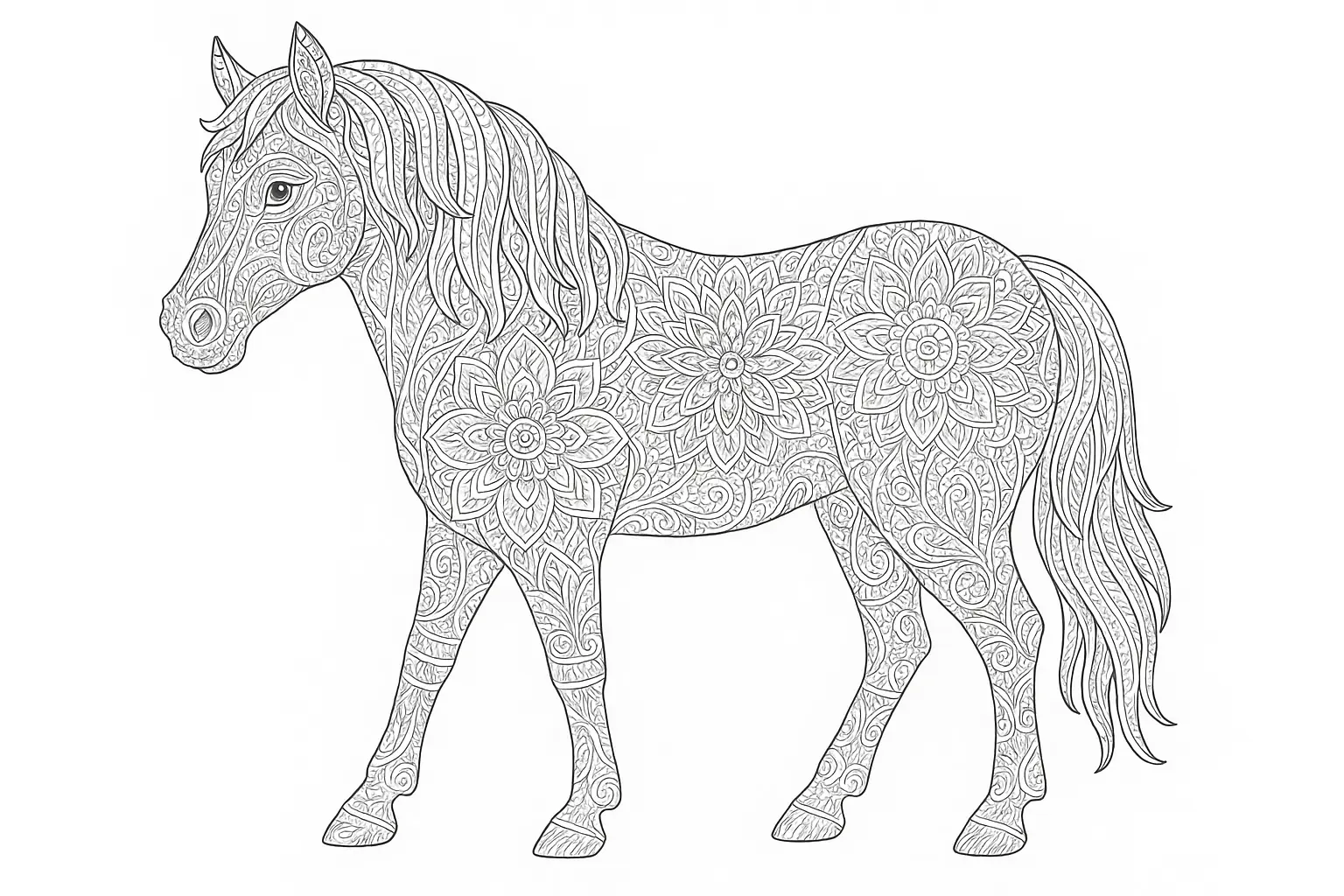 Horse as Detailed Coloring Page