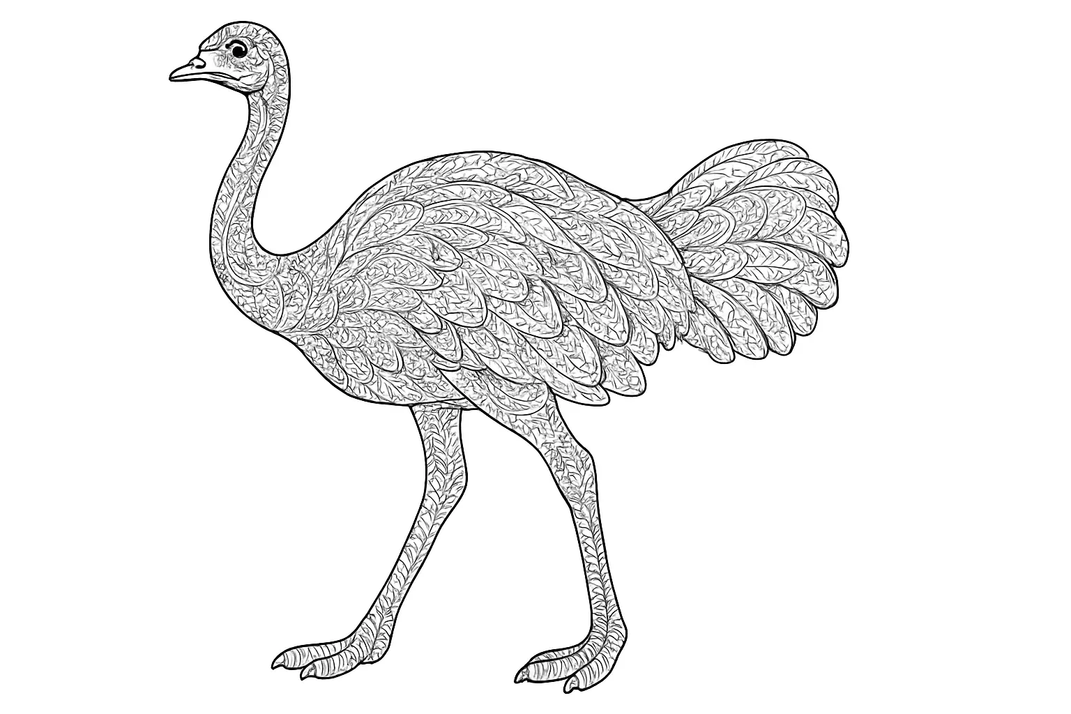 Ostrich as Detailed Coloring Page