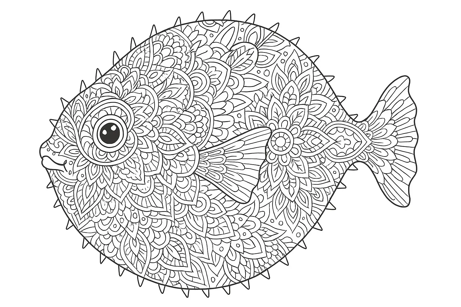 Pufferfish as Detailed Coloring Page