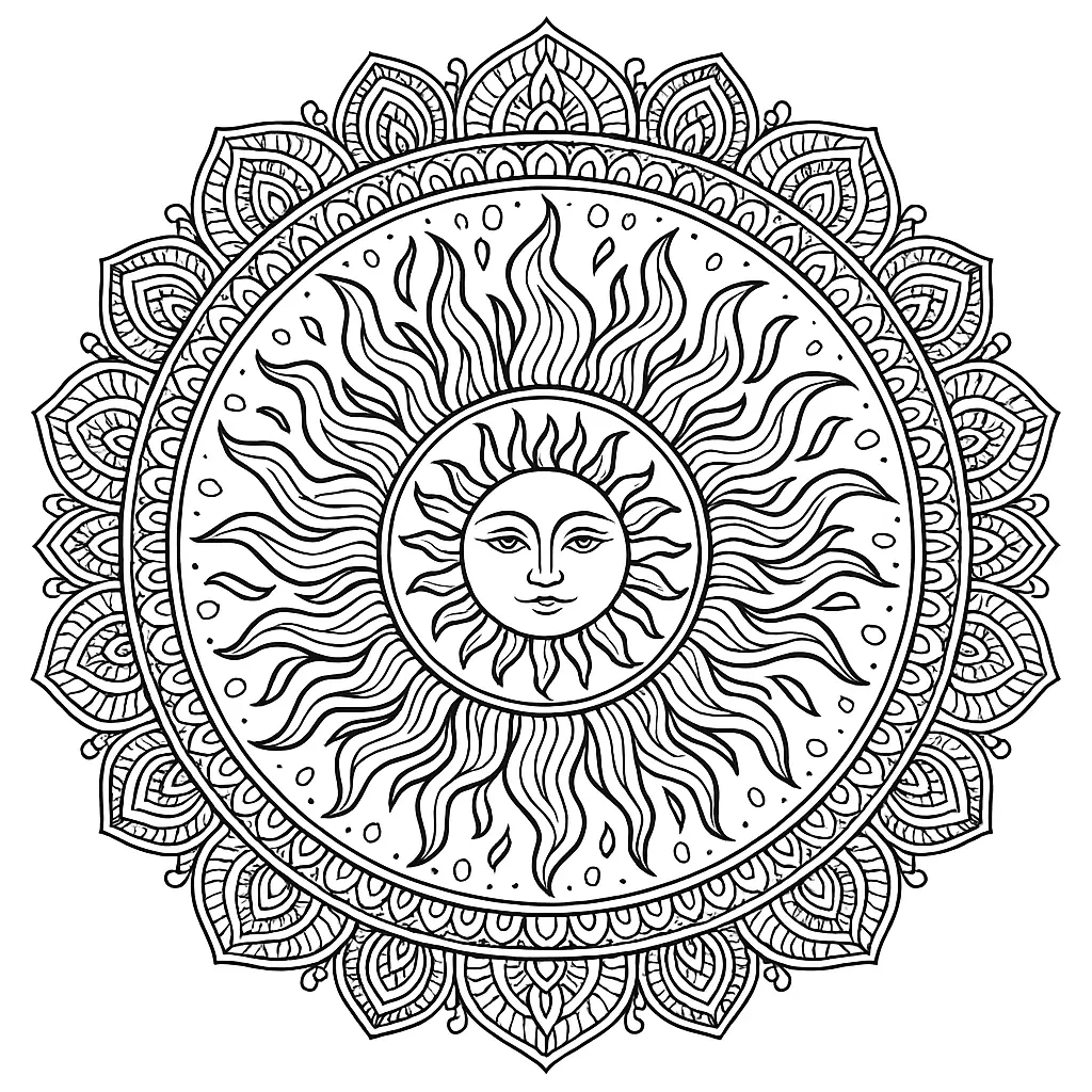 Sun with Flames – Coloring Page for Kids