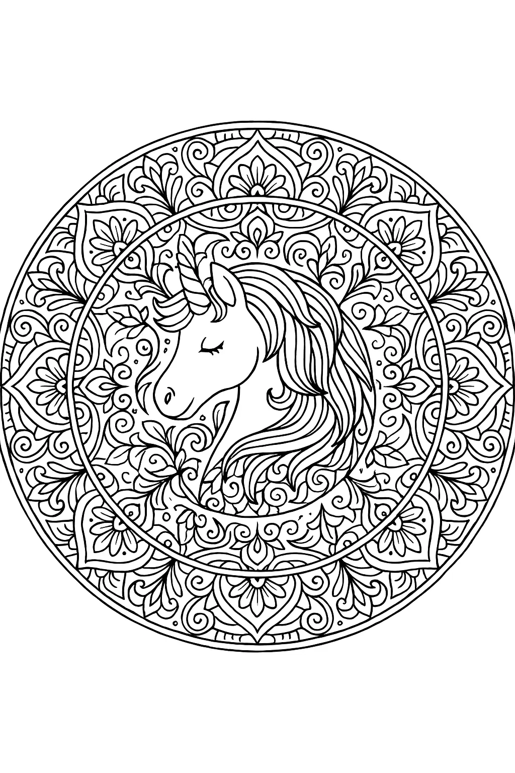 Unicorn Detailed Coloring Page