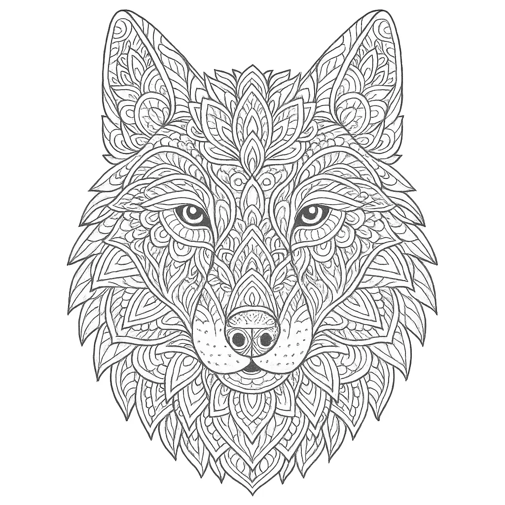 Wolf Head with Mandala Ornaments