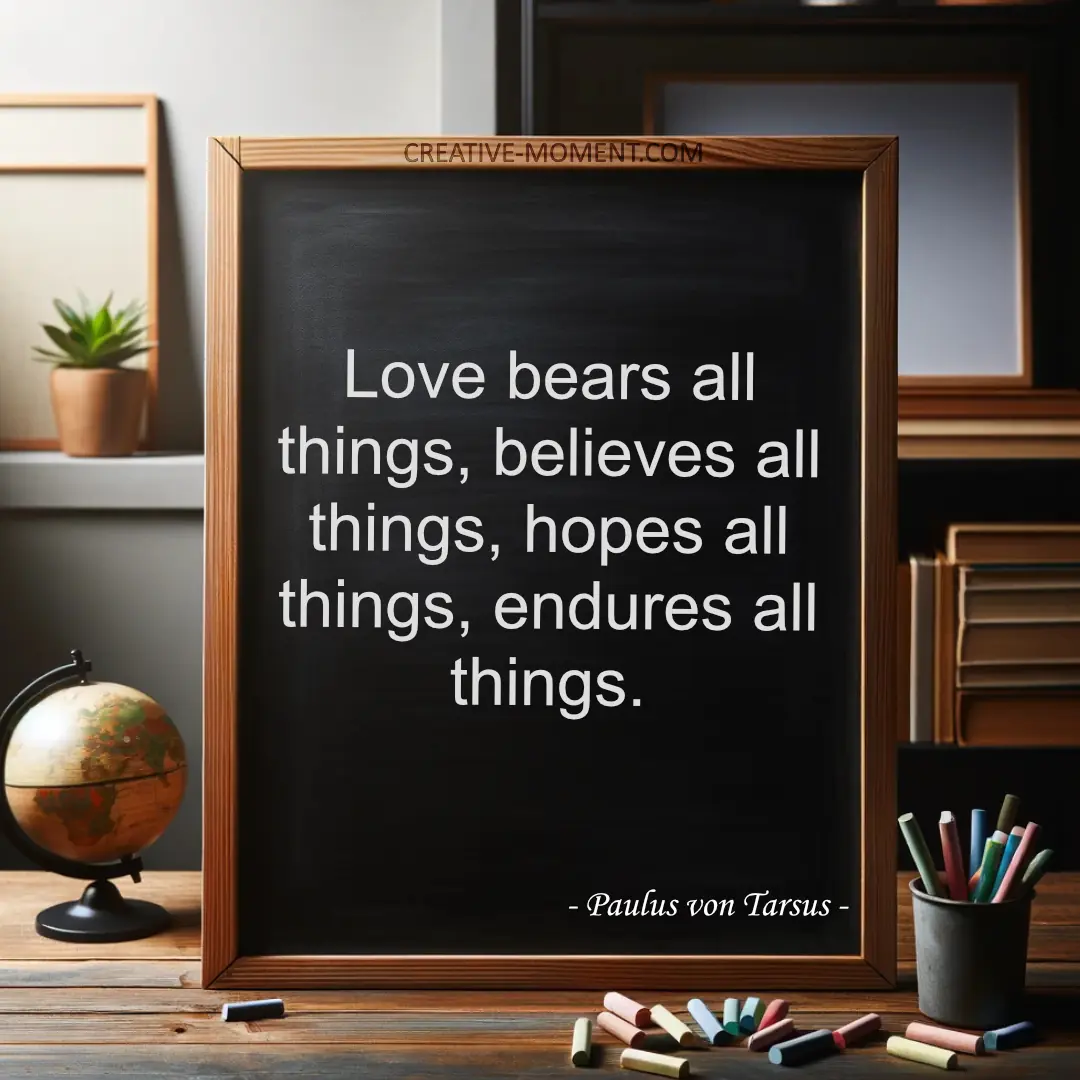 Love bears all things, believes all things, hopes all things, endures all things