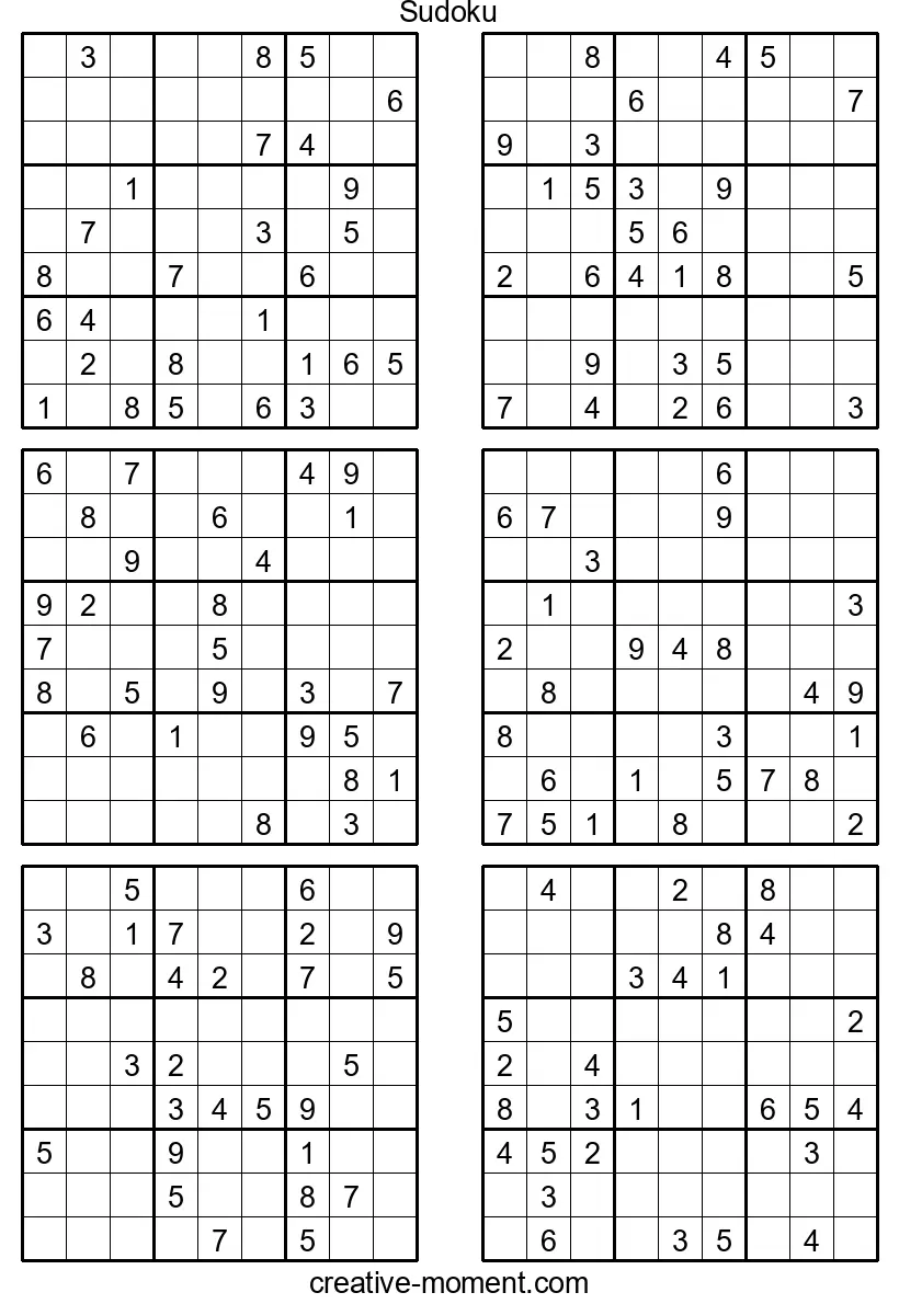 Difficult Sudoku Brain Twisters: Print and Solve for Free