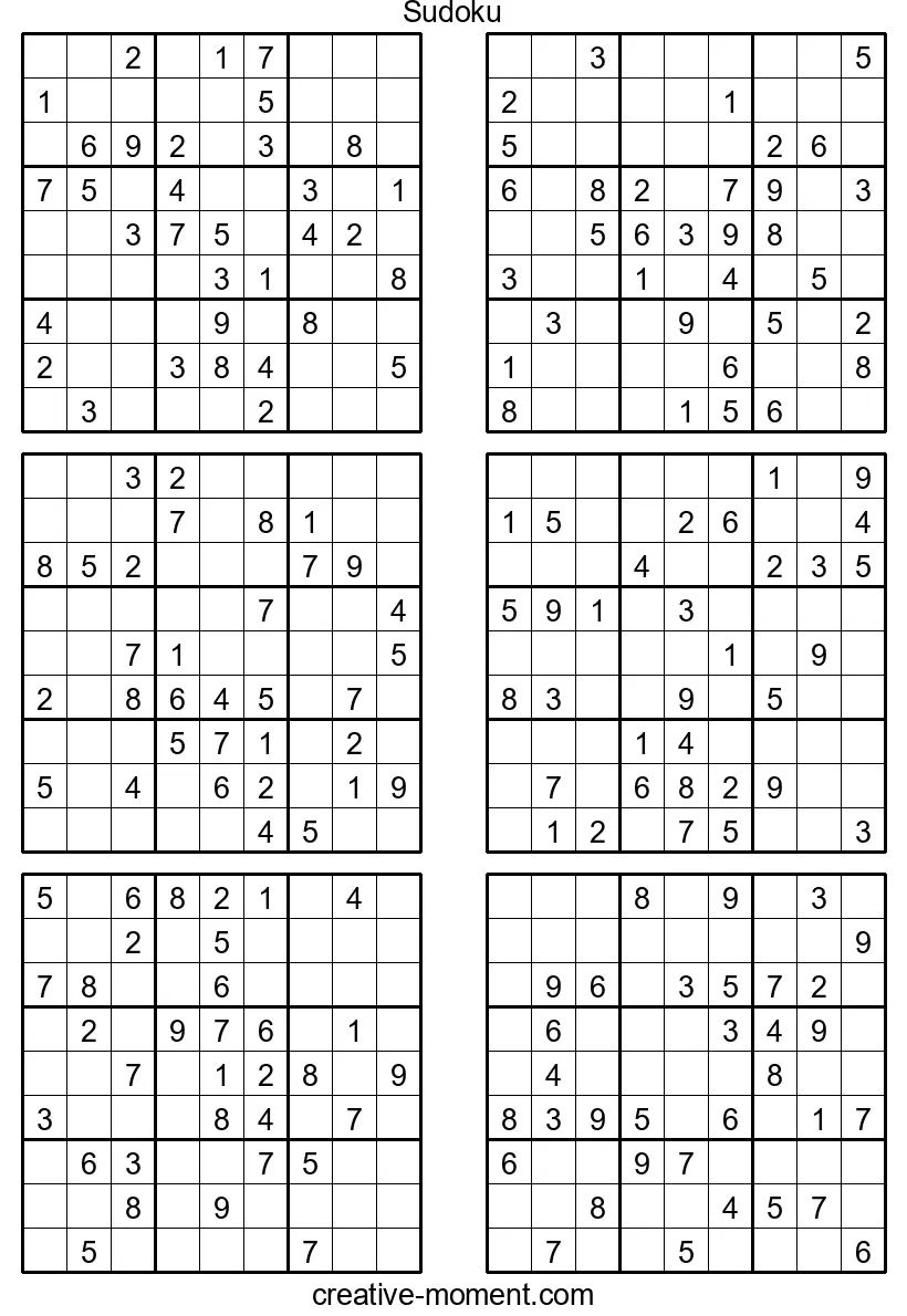 Medium-Difficulty Sudoku Puzzles: Print for Free