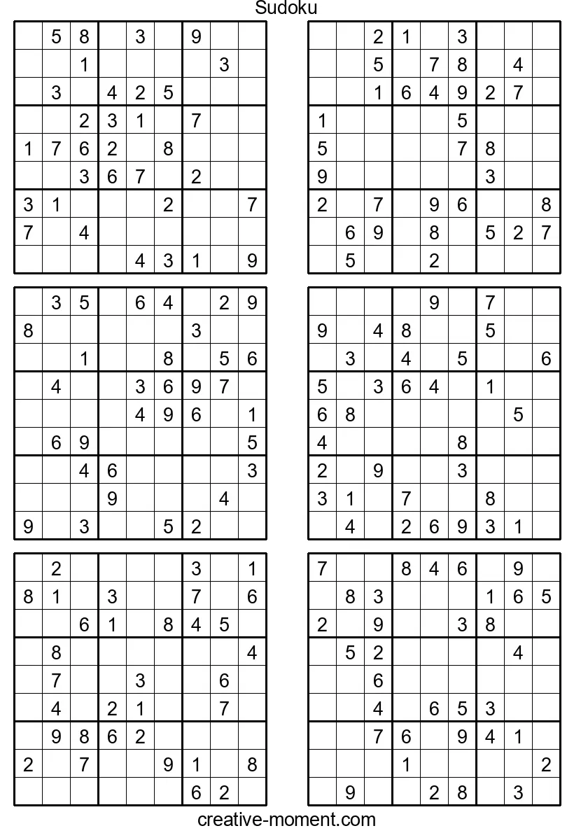 Medium Sudoku Puzzles: Print for Free