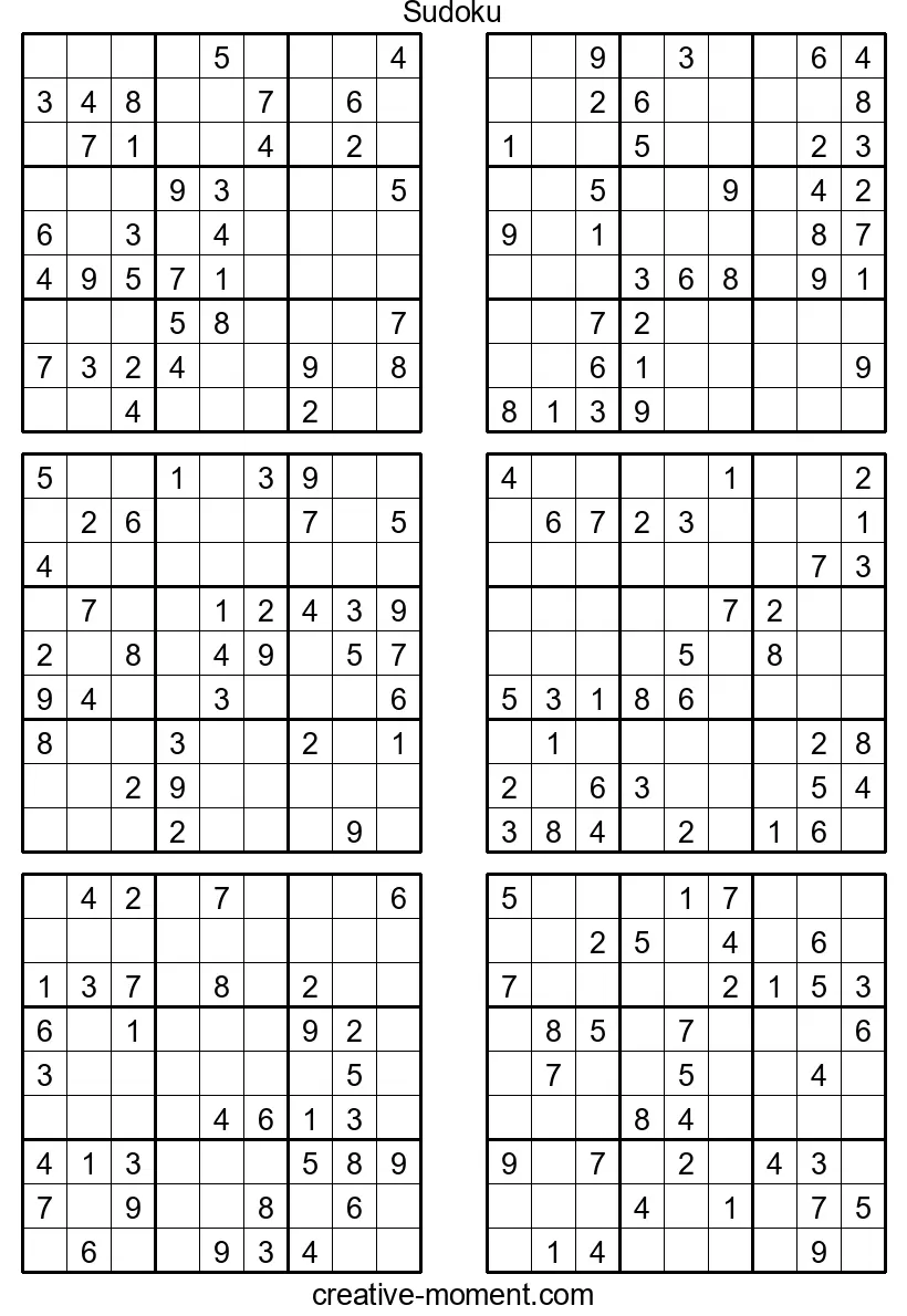 Sudoku Puzzles of Medium Difficulty: Print for Free